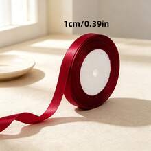 1 Roll Burgundy Silk Ribbon, Christmas Ribbon, Jewelry Display Packaging, Floral Gift Wrapping, DIY Party Decoration, Valentine's Day, Used For Table & Chair Decoration, Flower Gate, Gift Box, Cake Decoration, Clothing Accessories, Bow Ribbon - Claret - View 6