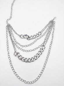 1pc Fashion Minimalist Street Style Boho Punk Hip Hop Multilayer Chunky Chain Necklace, Suitable For Parties, Gatherings, Gifts, And Daily Wear - Silver - View 4