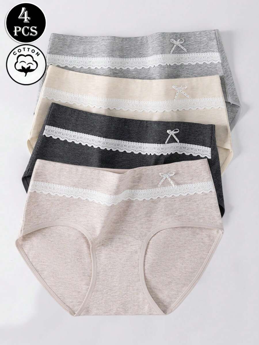 4pcs/Pack Women's Cotton Mid-Waist Briefs, Breathable Butt-Lifting Triangle Panties - Multicolor - View 1