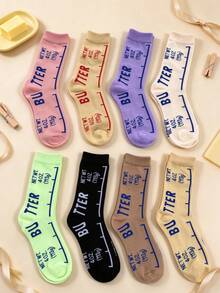Personalized Butter Scale Letter Mid-Calf Colorful Socks, Breathable-Feel Versatile Unisex Socks - Multicolor - View 2
