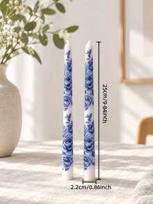 2PCS, Vintage Style Blue And White Porcelain Printed Long Taper Candles, 0.86*9.84 Inch Printed Taper Candles, Gift Box Set, Ideal For Home Decor, Light Luxury Decoration, Table Centerpiece Decoration, Birthday Gift, Ladies' Gift - Multiple Styles - View 12
