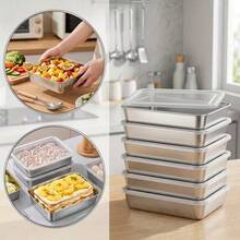 6/4/2pcs Stainless Steel Food Storage Containers With Lids, Stackable Fridge Organizer Bins For Meal Prep And Food Preservation - View 3
