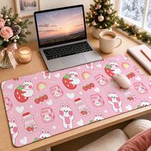 1pc Cute Pink Bunny Strawberry Milk Print Desk Mat, Decorative Makeup Mat, Nail Art Table Pad, Non-Slip Large Table Protector For Bedroom Vanity S/M/L/XL - View 8