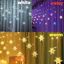 Lampu Tirai Bentuk Kepingan Salju Gaya Gelombang Surya yang Menawan, 96 LED Hangat/Dingin/RGB, Lampu Gantung Tahan Air, Ciptakan Suasana Magis untuk Rumah, Halaman & Festival Musim Dingin - Es Krim Stik Bentuk Kepingan Salju - View 8