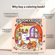 Cute Spooky Halloween Coloring Book, Spooky Cutie Bold And Easy Ghost Pumpkin House Autumn Fall Cozy Coloring Pages, Stress Relief Activity Book, Art Craft DIY Gift For Adults Teens - Single Piece - View 3