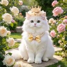2 Pieces Set Of Light Luxury Princess Style Pink/Yellow Lace Crown Pearl Love Bow Pet Hair Accessory Necklace Set For Cat/Small Dog Birthday Party/Daily Photo Birthday Accessories - Multicolor - View 7