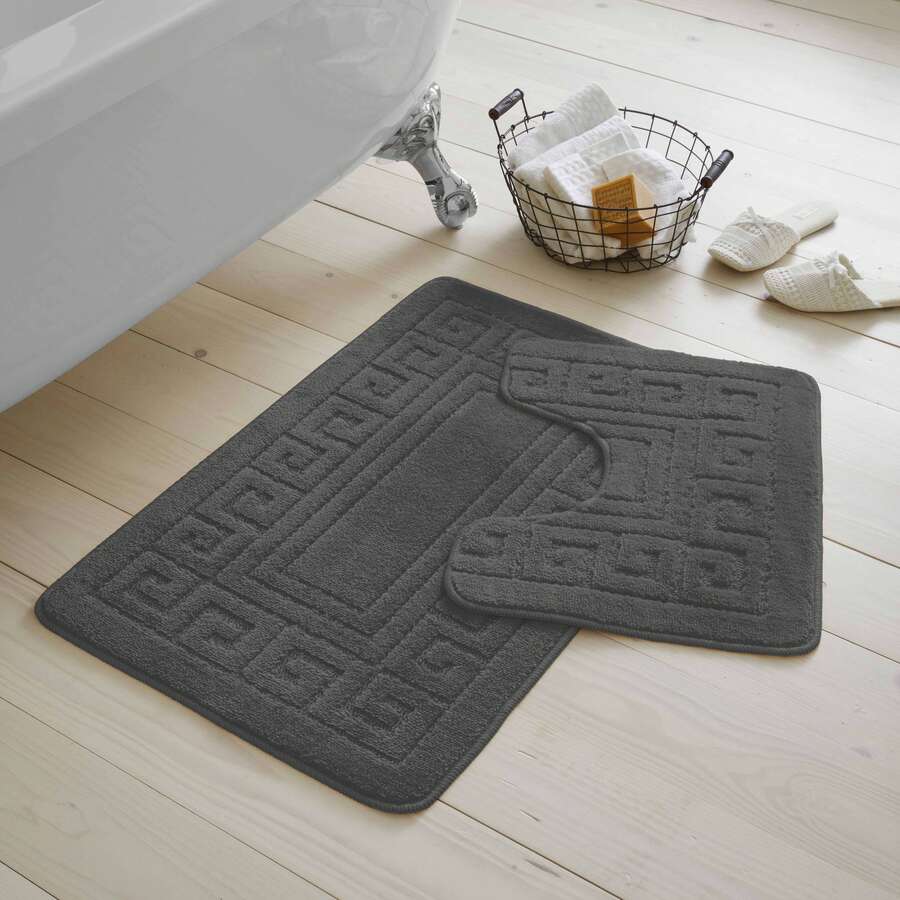 GC Gaveno Cavailia 2PCS Greek Key Bath Mat Set, Soft Absorbent Bathroom Rugs, Non-Slip Floor Mats, Comfortable Plush Bath Rugs For Bathroom, 50x80cm & 50x40cm