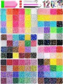5 Boxes 120-Grid Resin Rhinestone Set, 3D Shiny Crystal Sequins With Rhinestone Tray, Tweezers, Spoon, Suitable For DIY Nail Art, Tumbler, Shoes, Clothing, Resin Crafts Decoration - Multicolor - View 1