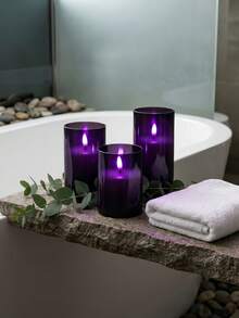 1/2/3pcs Purple Flameless LED Candles With Remote Control And Timer, 3D Wick, Battery Operated, Suitable For Home Bedroom, Wedding, Halloween Atmosphere Decoration - Black - View 4