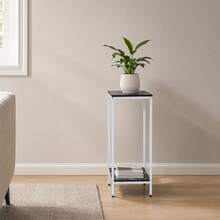 30 Inch Tall 2 Tier Metal Plant Stand With Marble Effect - White - View 1