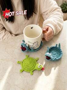1Pc Handmade Crochet Lizard Coaster & Storage Pad, Cute Reptile Non-Slip Heat Resistant Reusable Drink Mat, Funny Novelty Coffee Tea Mug Pad, Fall Home Kitchen Dining Table Decor, Holiday Gift For Christmas Thanksgiving & Daily Use. Room Decor - Multicolor - View 2