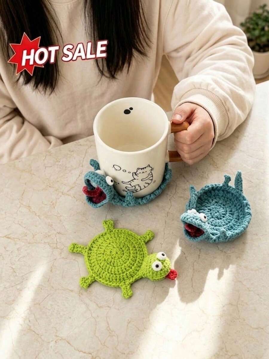 1Pc Handmade Crochet Lizard Coaster & Storage Pad, Cute Reptile Non-Slip Heat Resistant Reusable Drink Mat, Funny Novelty Coffee Tea Mug Pad, Fall Home Kitchen Dining Table Decor, Holiday Gift For Christmas Thanksgiving & Daily Use. Room Decor