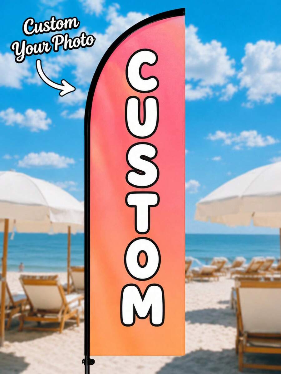 Custom Knife-Shaped Banner, Personalized Design, Text, Suitable For Store Signage, Personalized Commercial Logo, Beach, Without Pole. Custom Commercial Signage - Outdoor Feather Flag, Suitable For Commercial Events And Various Occasions - Personalized Outdoor/Indoor Advertising Display, Can Print Logo/Text/Photo, No Power Required, Can Be Used For Promotional Activities, Parties, Weddings, Corporate Events, Event Signage - Multicolor - View 1