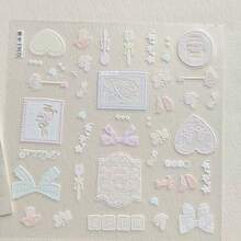 Coquette Lace PET Stickers, Cute Rabbit Bear Bow Heart Frame Self-Adhesive Waterproof Stickers, Vintage Lace Decorative Stickers, Suitable For Planner Scrapbook DIY Handmade Diary Photo Album - one-size - View 3