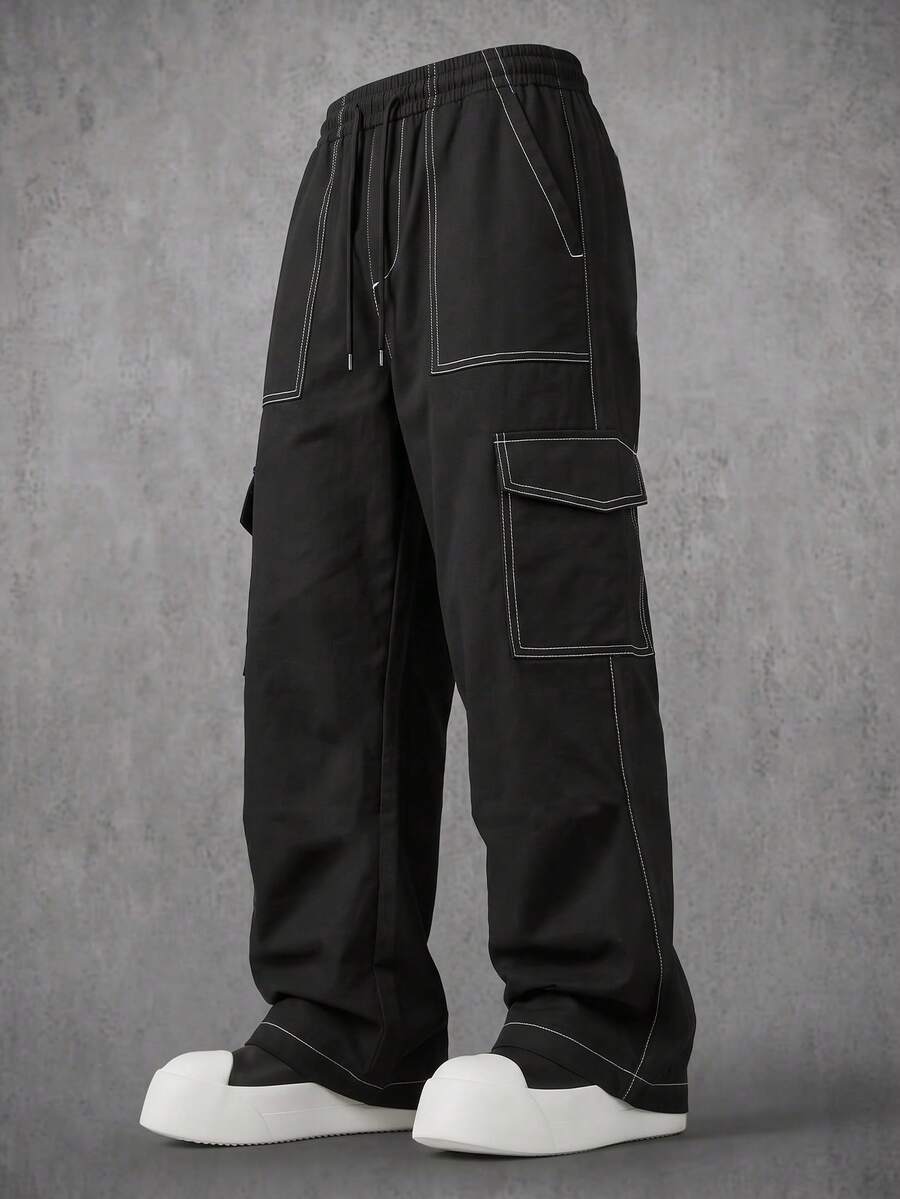 Men's Pants Spring/Autumn Fashion Multi-Pocket Design Men's Cargo Long Pants College Style Commuter Men's Long Pants - Black - View 1