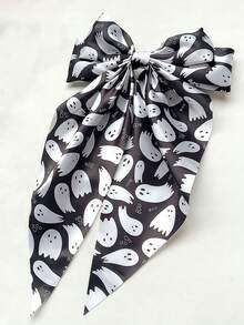 1pc Halloween Accessory Ghost Spider Flowing Ribbon Spring Clip With Embossed Bow Ribbon Print Personalized Party Costume Accessory Wearable Triangle Scarf Headpiece For Back Of Head - Multicolor - View 12