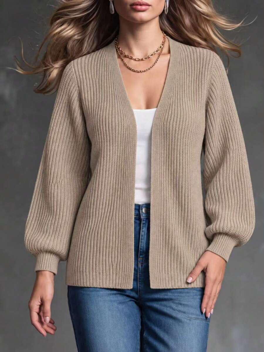 Stylish Plus Size Knitted Cardigan For Women With A Comfortable Drop Shoulder Design And Regular Length For Everyday Casual Winter Outfits. - Camel - View 1