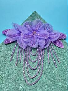 1pc Tassel Crystal Chiffon Embroidered 3D Flower Applique Patch For Clothing, Bag, Home Decor, Multi-Color Options - Tassel Style - View 11