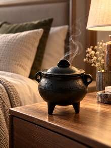 1pc Incense Burner With Lid, 3-Legged Sage And Palo Santo Incense Holder, Portable Meditation Purification Bowl, Crucible-Style Vintage Desktop Decor Ritual Ornament, Suitable For Yoga And Spiritual Indoor Halloween Scene Decoration - Tripod Incense Burner - View 1