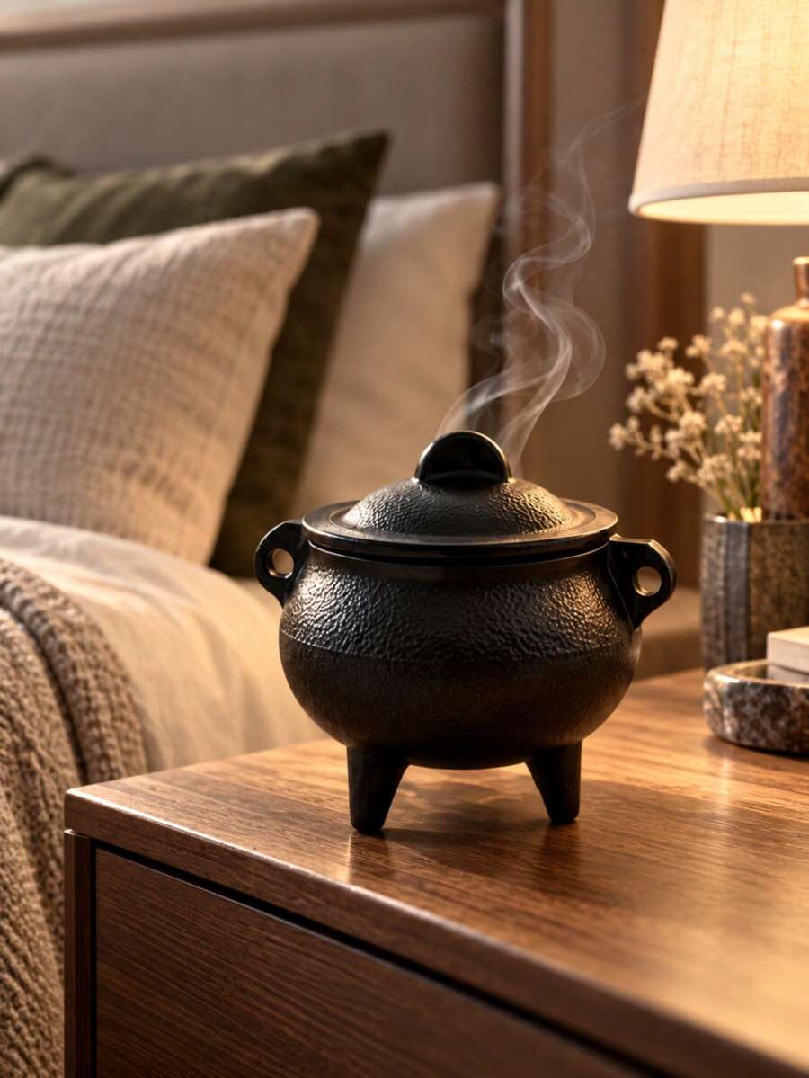 1pc Incense Burner With Lid, 3-Legged Sage And Palo Santo Incense Holder, Portable Meditation Purification Bowl, Crucible-Style Vintage Desktop Decor Ritual Ornament, Suitable For Yoga And Spiritual Indoor Halloween Scene Decoration - Tripod Incense Burner - View 1