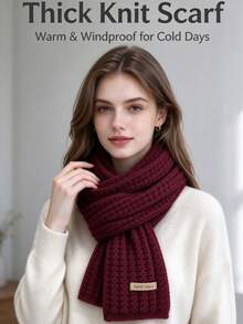 1pc Women's Solid Color Thick Warm Versatile Decorative Scarf Neck Warmer Suitable For Winter Cold Weather - Red - View 1