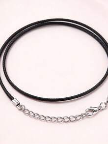 10/20/50 Pcs Tali Kulit Hitam Kepang yang Dapat Diatur, Tali Lilin, Kalung Buatan Tangan DIY, Liontin, Gesper Lobster, Rantai Perhiasan - Hitam - View 6
