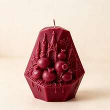 4pcs Burgundy Pomegranate Candles With Delicate 3D Embossed Craft, Unique Fruit Shape Design - Burgundy - View 13