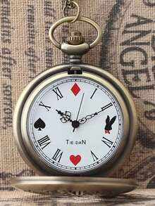 New Hollow Flower Key Rabbit Poker Palace Retro Pocket Watch Necklace Gift For Friends Exclusive Material Upgraded Version - Green Ancient Color - View 2