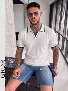 Camisa polo de manga corta de punto acanalado fino y suelto para hombre GRDR de verano - Blanco - Ver 1