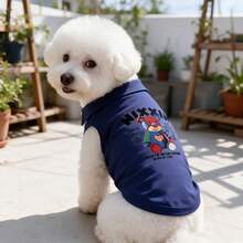 1pc Navy Sleeveless Pet Polo Shirt, Colorful Patchwork Bear Print Dog Vest, Breathable Summer Puppy Clothes For Small Dogs Bichon Teddy - Navy Blue - View 8