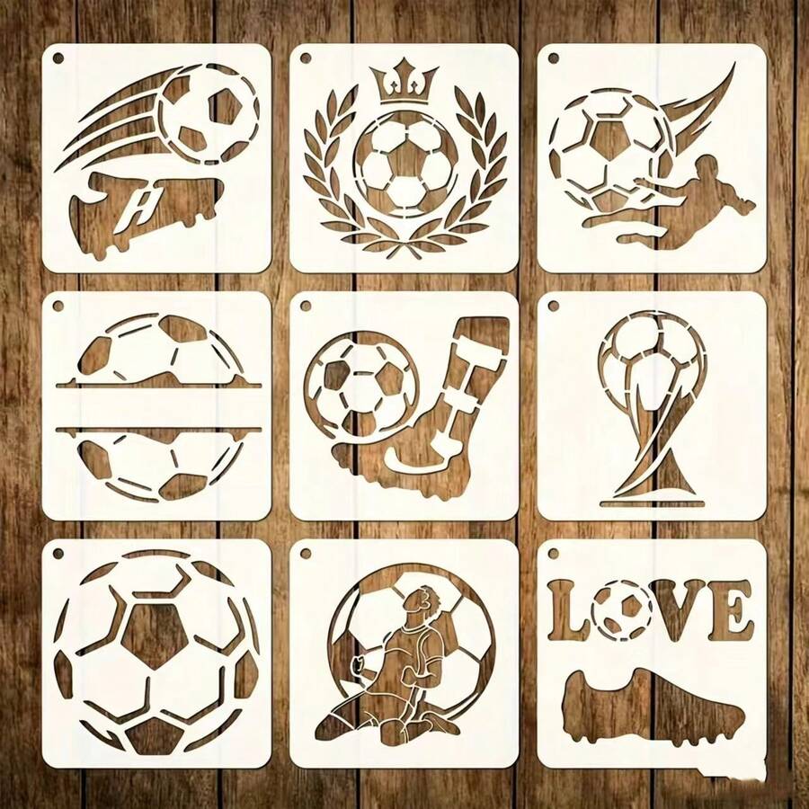 1PC Football Painting Stencil (9pcs Set) - For DIY Painting Clothing - Home Decor - Wall Painting - Football Theme Drawing Template