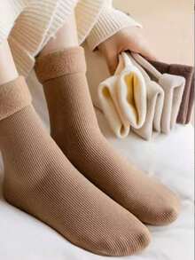 5 Pairs Christmas Socks, Plush Fun Styles, Winter Warm & Elastic, Novelty Colorful, Unisex Holiday Mid-Calf Socks - Multicolor - View 2