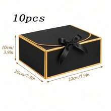1/5/10 piezas Caja de regalo con tapa | Caja de regalo con borde dorado, cinta opcional, adecuada para invitación de dama de honor, regalo de boda, regalo de cumpleaños, favor de fiesta, empaque de regalo del Día de San Valentín, etc. - Negro con detalles dorados - Ver 16