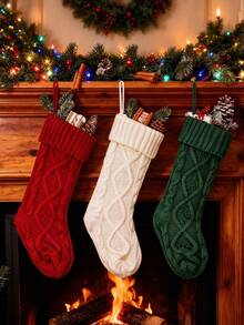 3pcs/Set Large Knitted Christmas Stocking Gift Bags Suitable For Christmas, Large 18-Inch Red/White/Green Christmas Present Bag For Mantel Decorations, Multi-Holiday Decoration For Parties, Ideal Gift For Family - Multicolor - View 4