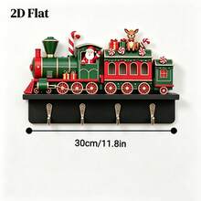 2D Flat Christmas Train Key Hook Wall Decor, Wooden Christmas Key Storage Rack, Vintage Train Shaped Wall-Mounted Key Holder With 5 Hooks, Suitable For Living Room, Entryway, Bedroom, Entrance Decoration, Holiday Gift - View 4