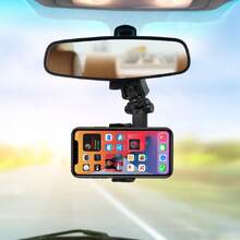 360° Rotating Multi-Function Car Rearview Mirror Phone Mount Holder, Adjustable Clip For Office And Car - Multicolor - View 5