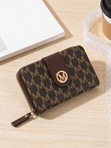 Fashion Letter Print Bi-Fold Multi-Slot Women's Wallet, Medium Size, Large Capacity, Short Wallet With Multiple Card Slots, Thick And Durable, Handbag, Vintage Coin Purse, Zippered Wallet, Multi-Compartment Coin Purse, Card Holder, Women's Wallet, Small Wallet - Coffee - View 3
