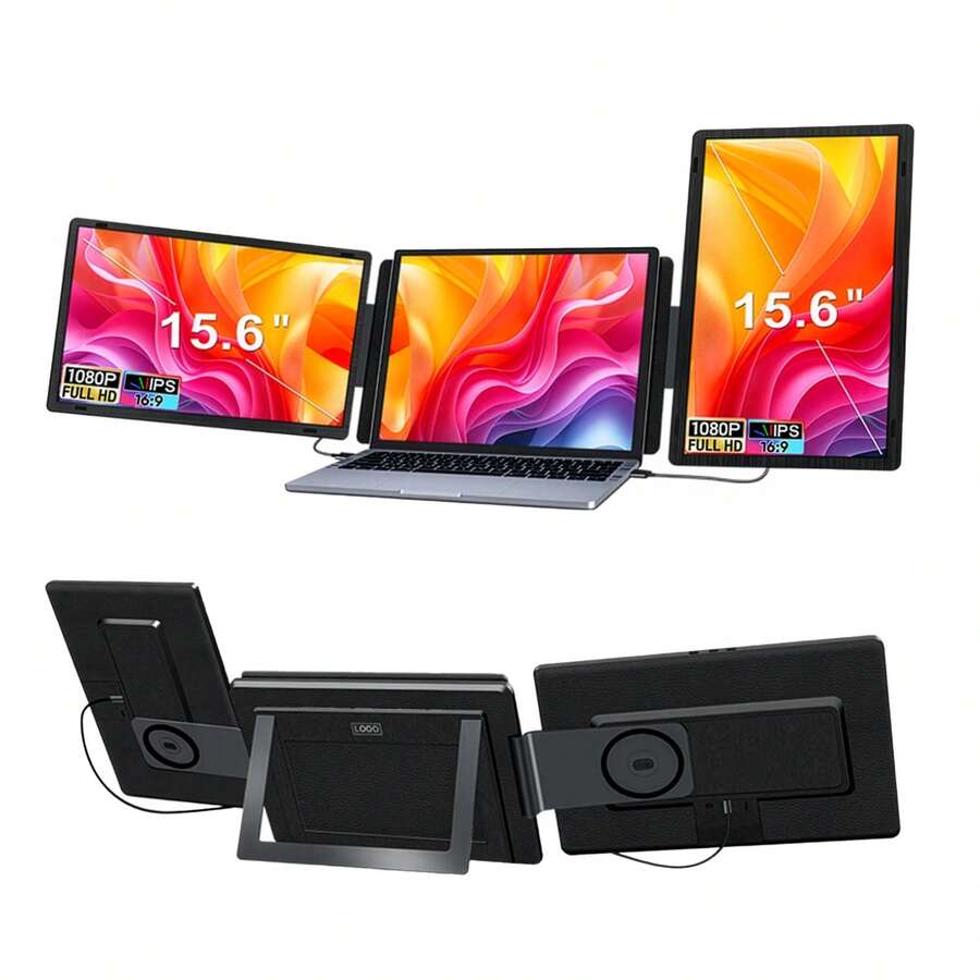 Dam 15.6" Dual Portable Monitor S9H With Detachable IPS Dual Screen 1920x1080 16:9. USB-C 3.1 And Mini HDMI, HDR, Compatible With PCs, Mobiles And Consoles. Includes Carrying Case. - Black - View 1
