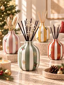 Hand Painted Vertical Striped Vase, Multicolor Round Bulb Shaped Decor Vase, Can Be Used As Reed Diffuser Bottle, Aesthetic Tabletop Home Decor Ornament - Small Round Bottle - View 1