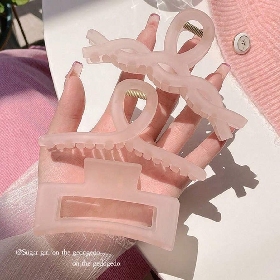 2/3pcs Pink Ins Style Hair Claw Clips Large Size For Thick Hair Women Back Of Head Matte Finish Summer Hair Clips - Hair Claw - View 1