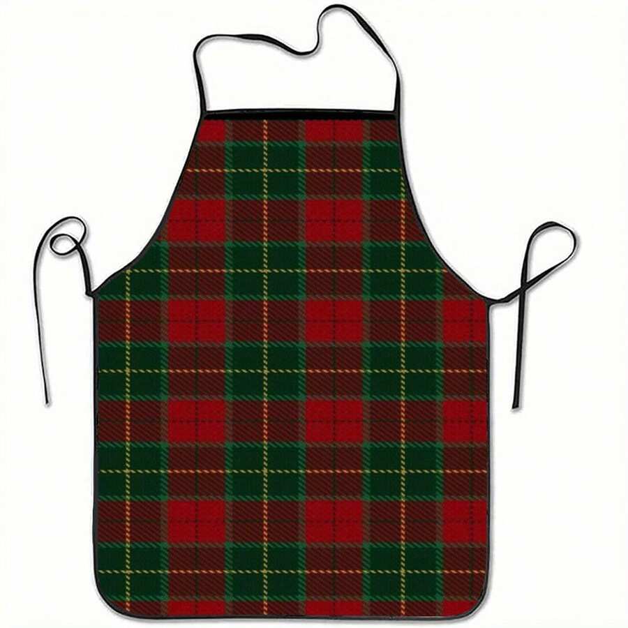 1pc Classic Red Green Tartan Plaid Print Apron, Scottish Check Sleeveless Bib Kitchen Apron For Cooking Baking - Multicolor - View 1