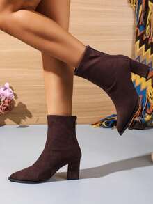 Women's Ankle Boots And Ankle Boots With Elastic Shaft, Slimming Design, Pointed Toe, Chunky High Heel, Solid Color, Suitable For Office Commute, Weekend Shopping, Dating, Party, Autumn/Winter Women's Ankle Boots, Chelsea Boots - Brown - View 7