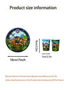 10Pcs New Arrival Dino Paw Patrol Themed Tableware Set, Cartoon Print Dinner Plates & Cups For Birthday, Holiday, Festival Party Supply - Multicolor - View 5