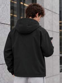 Men's Plus Size Hooded Jacket With Panel Design, Perfect For Casual Autumn/Winter Outings And Leisure Wear - Black - View 2