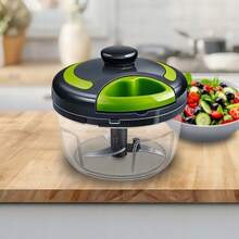 3-In-1 Manual Food Chopper 500ml With 3 Stainless Steel Blades, Pull Cord & Mixing Attachment, Multi-Purpose Vegetable Cutter For Onion, Garlic, Herbs, Fruit, Nuts & Vegetables - Black - View 4