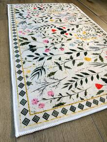 Pinkie Home - 1pc Vintage Floral Print Living Room Rug Area Rug/Carpet/Bath Mat, Suitable For Bathroom, Kitchen, Entryway, Hallway, Bedside, Living Room, Bedroom, Machine Washable Rug, Home Decor - Light Grey - View 4
