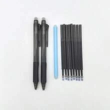 13pcs Creative Large Capacity Press-Type Erasable Neutral Pen Set, 0.5mm Black/Blue Washable Grip, Erasable Magic Pen Refills, Suitable For Office, Drawing, Writing Stationery Supplies (Includes 2 Pens + 10 Refills + 1 Eraser) - Sets - View 8