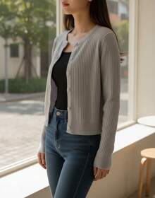 Women Lightweight Cardigans - Grey - View 6