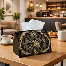 1pc Artistic Decorative Geometric Tissue Box | Multi-Functional Napkin Dispenser, Available In 2 Sizes, Perfect For Home, Party And Car Decor, Sunburst Arch Design - Decorative Tissue Box For Living Room And Bedside Table - A - View 2