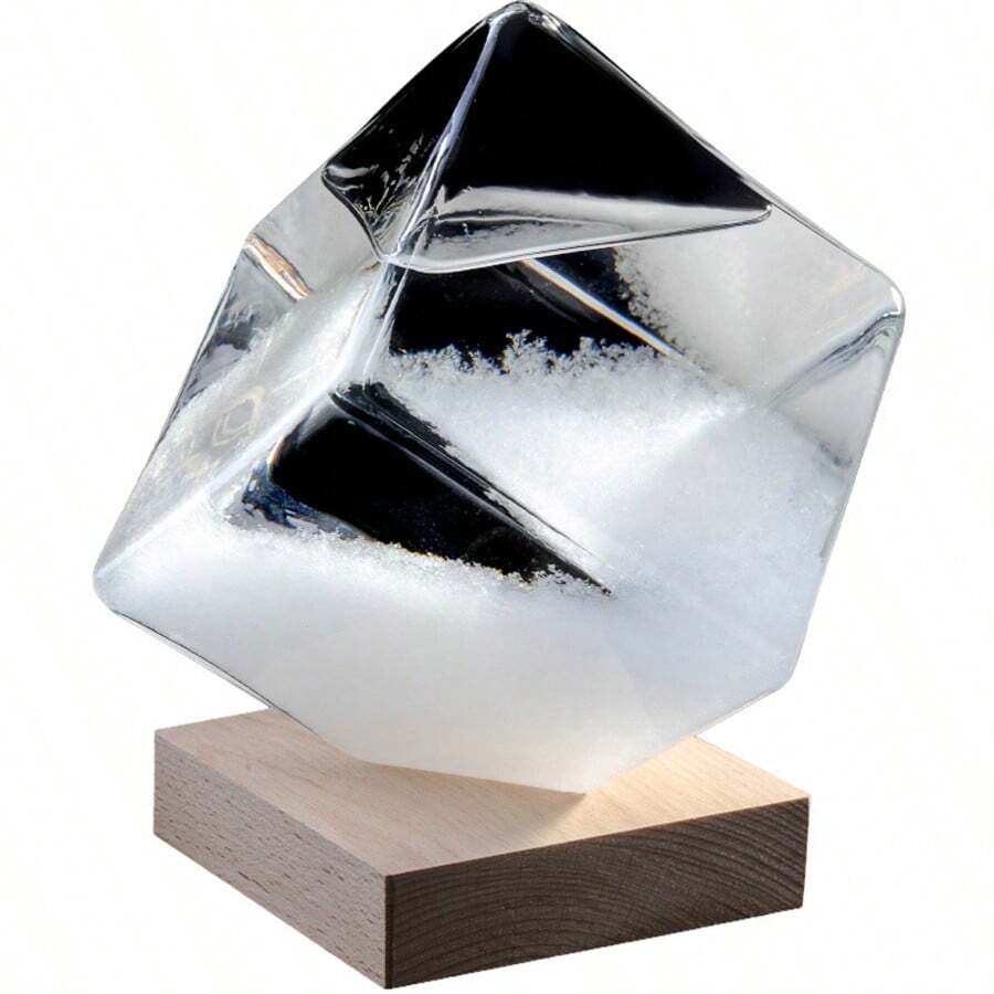 1PC/Dodecahedral Storm Glass Weather Forecast Bottle, Crystal Weather Predictor With Wood Stand, Desktop Decor Ornament, Unique Science Gift For Men & Women Birthday Gift Holiday Gift Perfect Gift Gift Toy